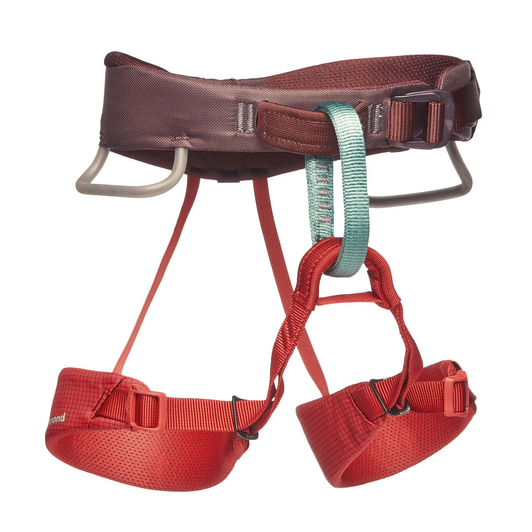 Momentum Harness Kids, Wild Rose - Children's climbing harness with Dual Core construction, trakFIT leg adjustment, and quick-adjust waist buckle.