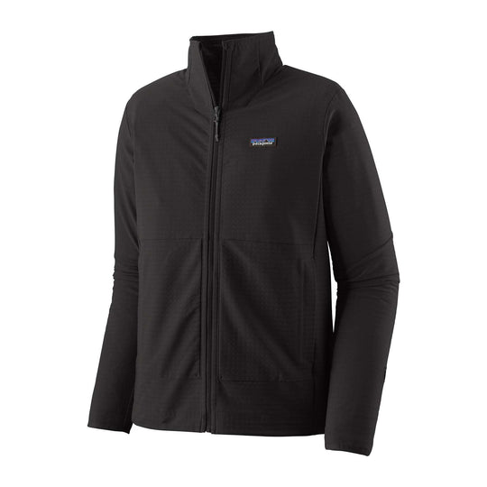 Men's black R1 Techface Jacket with durable weather-resistant fabric and stretchy design, ideal for mountain conditions.