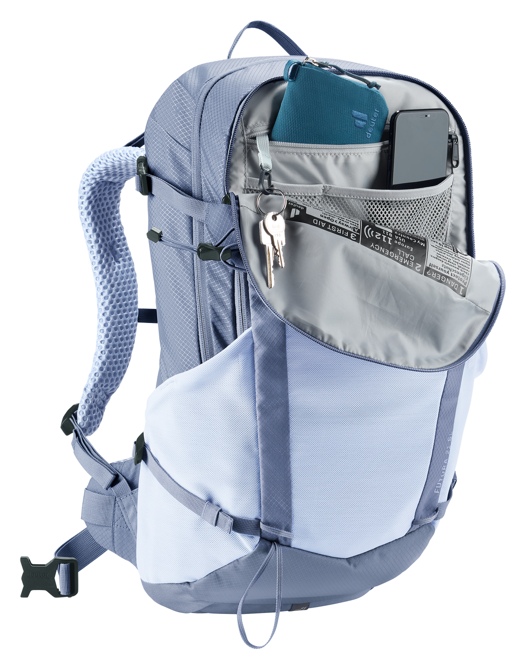 Deuter Futura 21 SL Polar/Bluejay, tasca superiore aperta