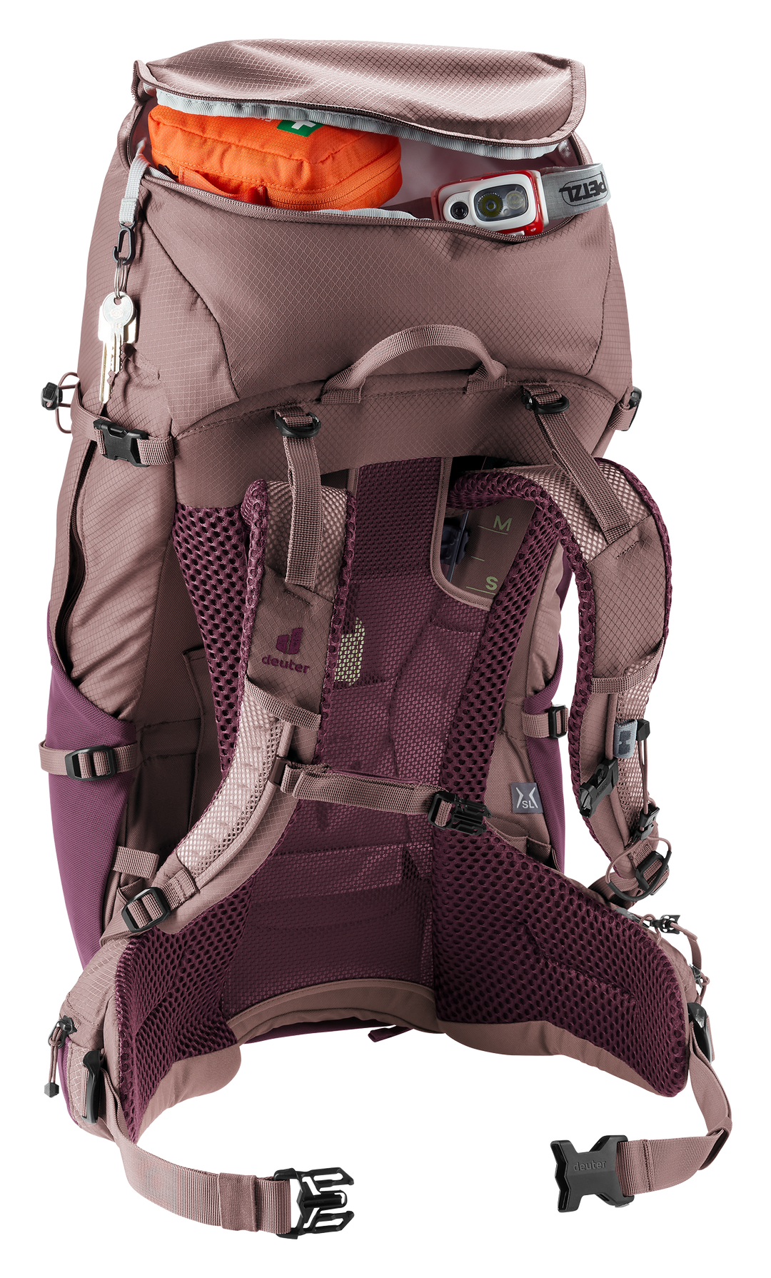 Deuter Futura Pro 38 SL Cassis/Ashrose, scomparto superiore aperto