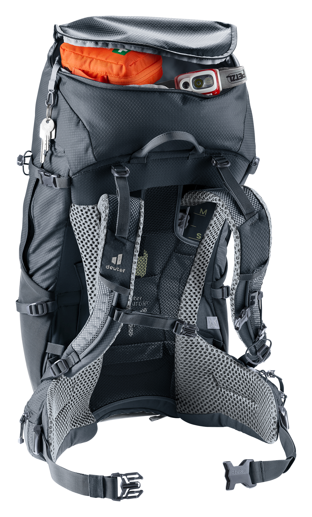 Deuter Futura Pro 38 SL Black, scomparto superiore aperto