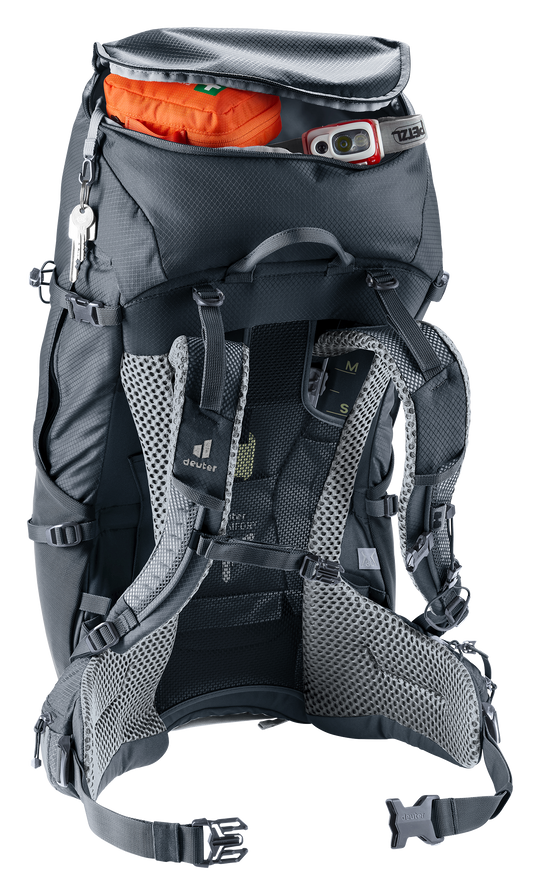 Deuter Futura Pro 38 SL Black, scomparto superiore aperto