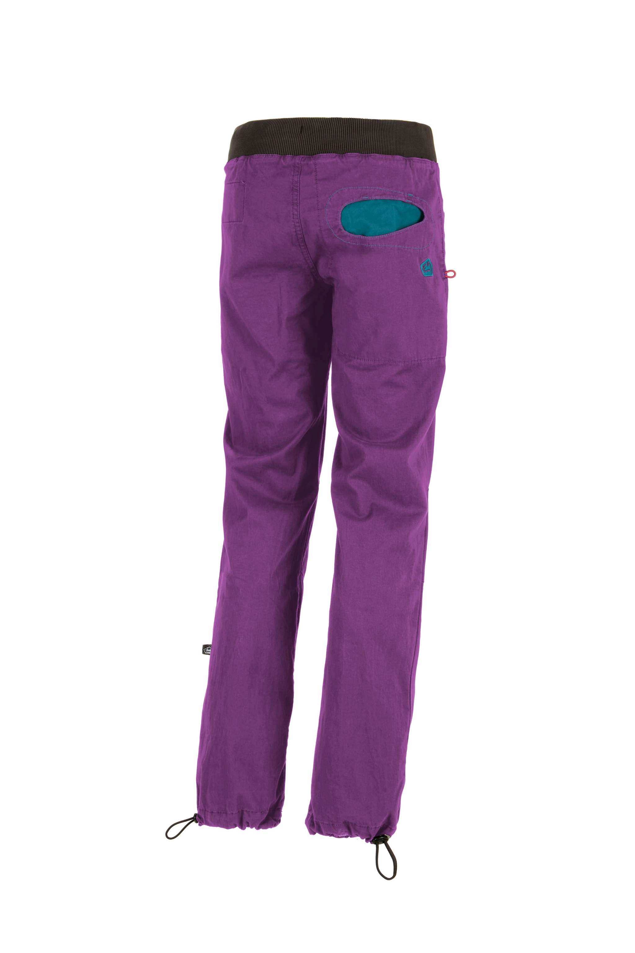 Pantaloni Onda Story in cotone biologico elasticizzato con tasche a contrasto e vita regolabile per outdoor e arrampicata.