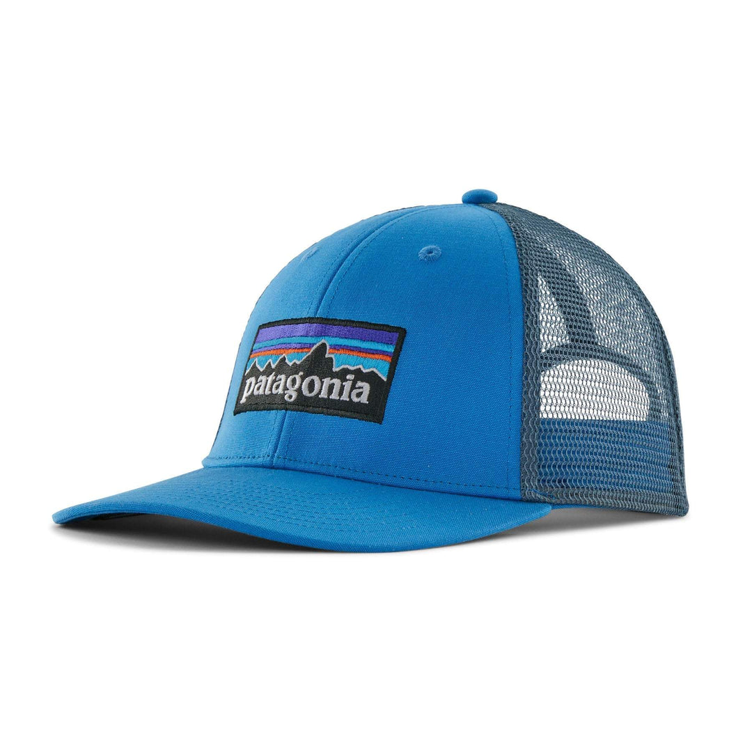 Blue P-6 Logo Lopro Trucker Hat with recycled fishing net visor, adjustable snapback.