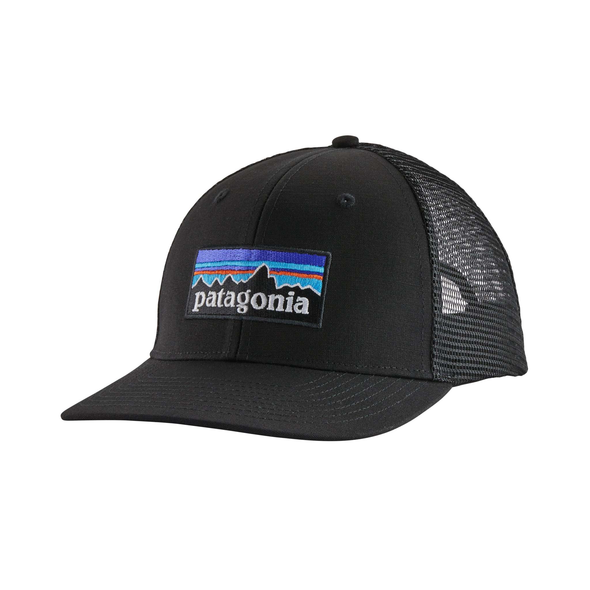 P-6 Logo Trucker Hat with recycled materials and adjustable snap closure.