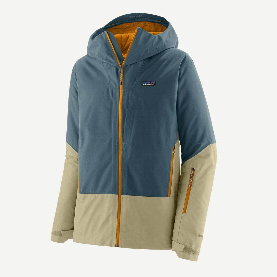 Patagonia Insulated Storm Shift Jacket da uomo Summit Blue: vista frontale della giacca blu e beige