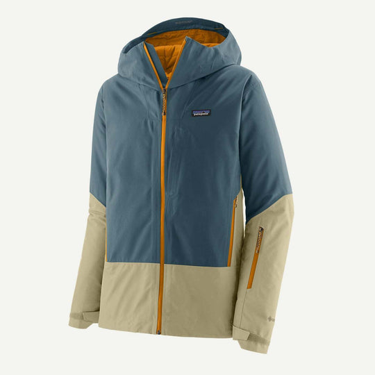 Patagonia Insulated Storm Shift Jacket da uomo Summit Blue: vista frontale della giacca blu e beige