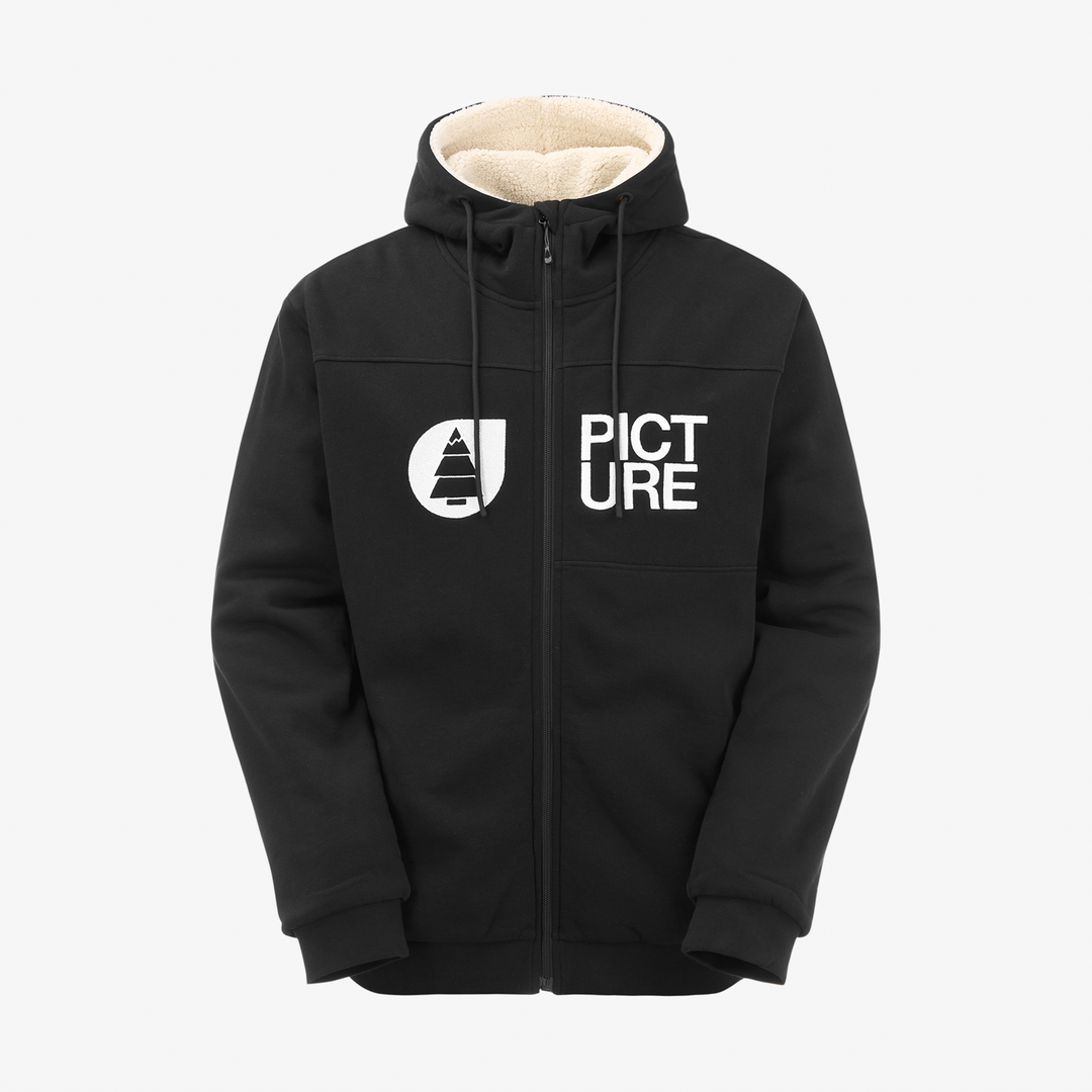 Picture Basement Plush Zip Hoodie Black – fronte su fondo neutro