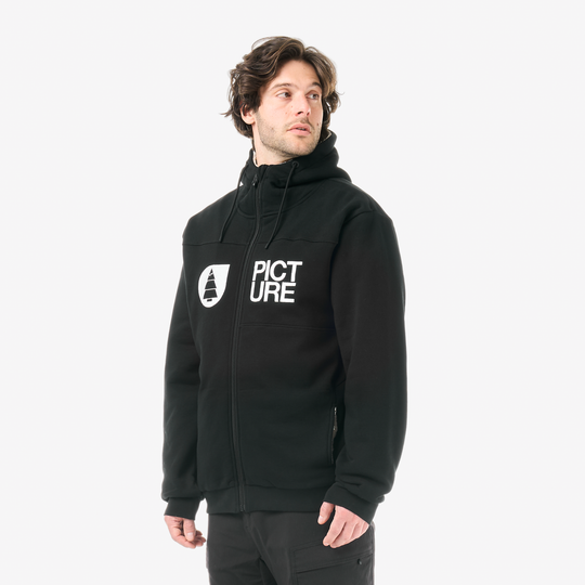 Picture Basement Plush Zip Hoodie Black – fronte indossato
