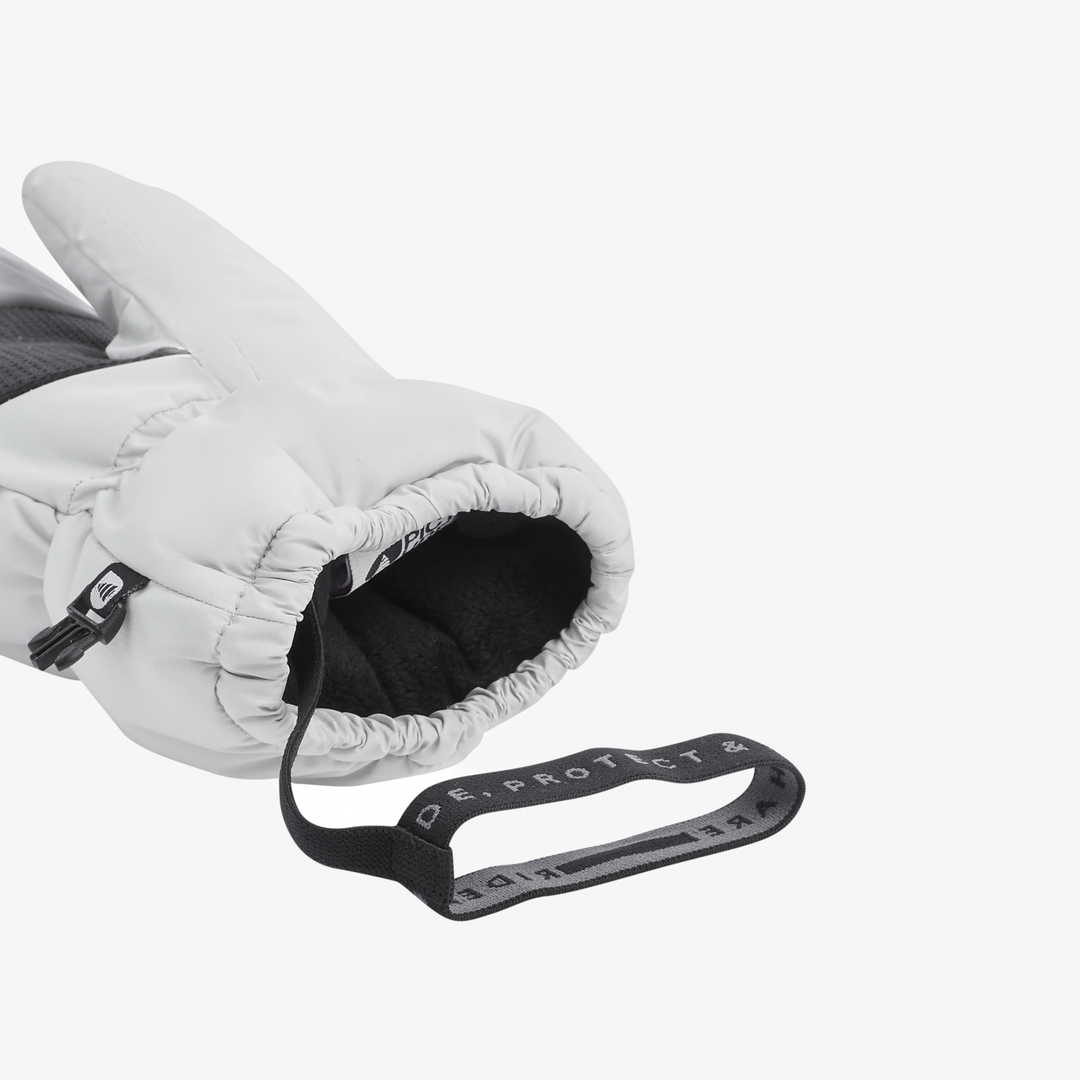 Picture Puffy Mitts Vapor Grey, dettaglio polsino e laccio