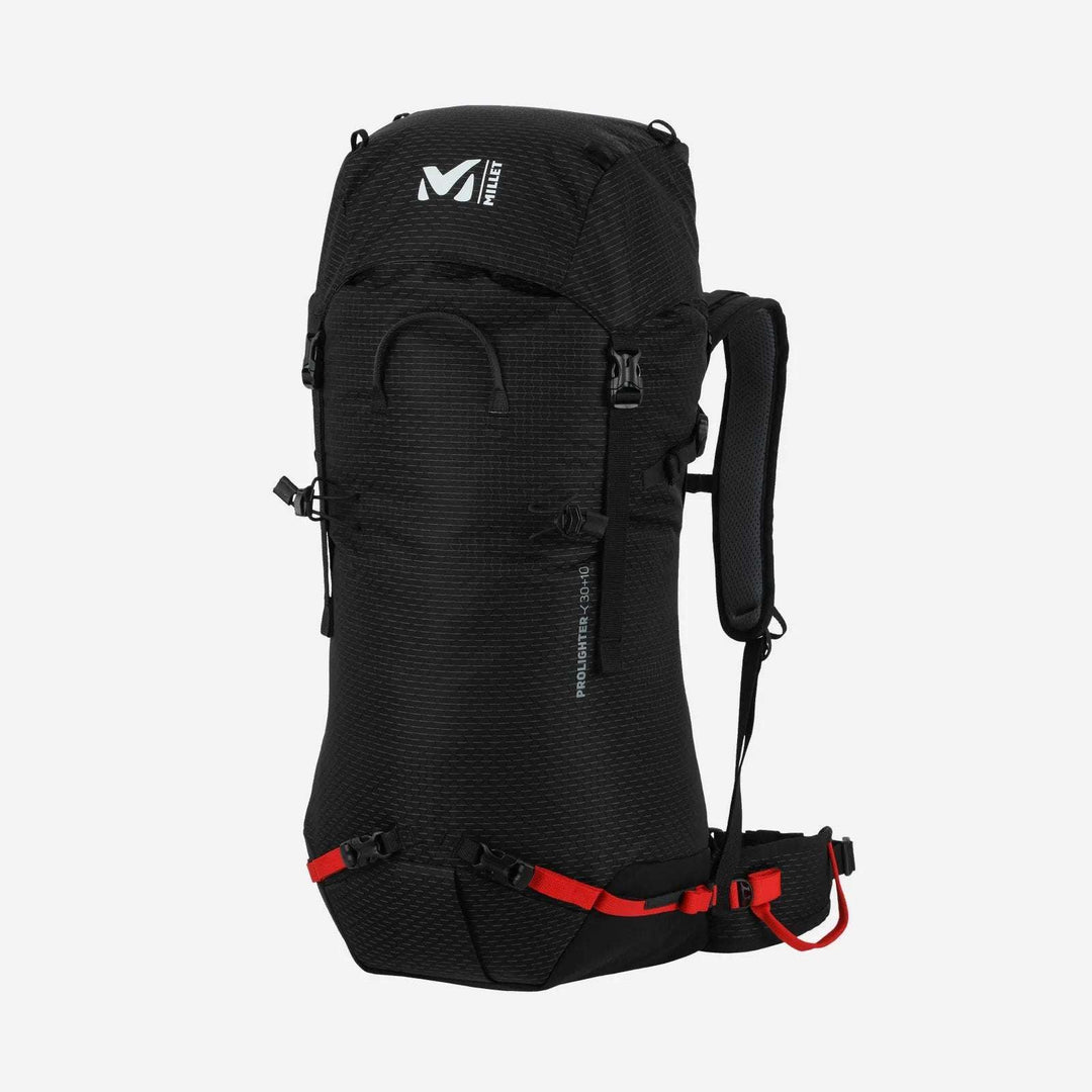 Prolighter 30+10 alpinismo zaino nero con cinghie regolabili e maniglia di sollevamento.