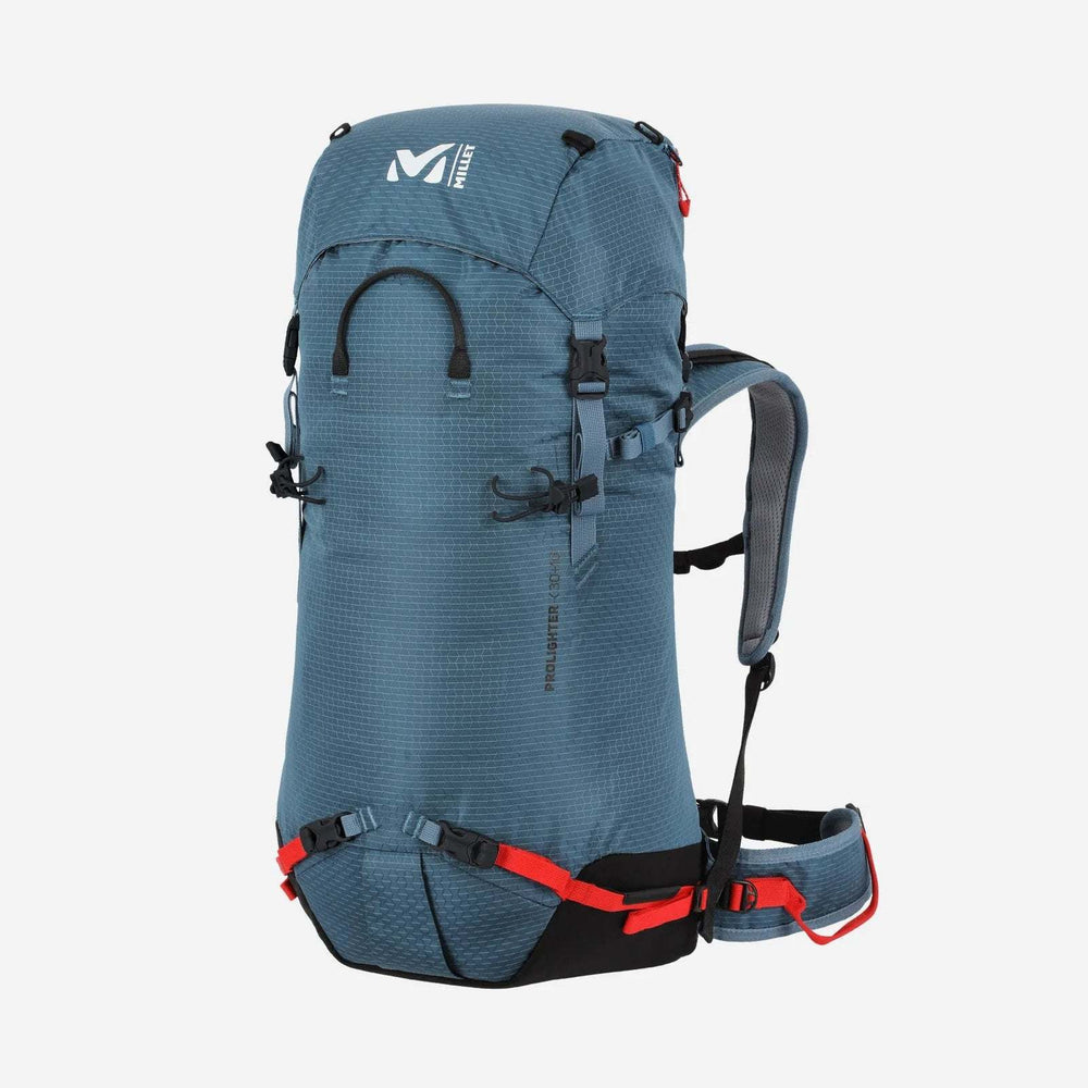 Blue Prolighter 30+10 climbing and mountaineering backpack with adjustable straps and tool holders.