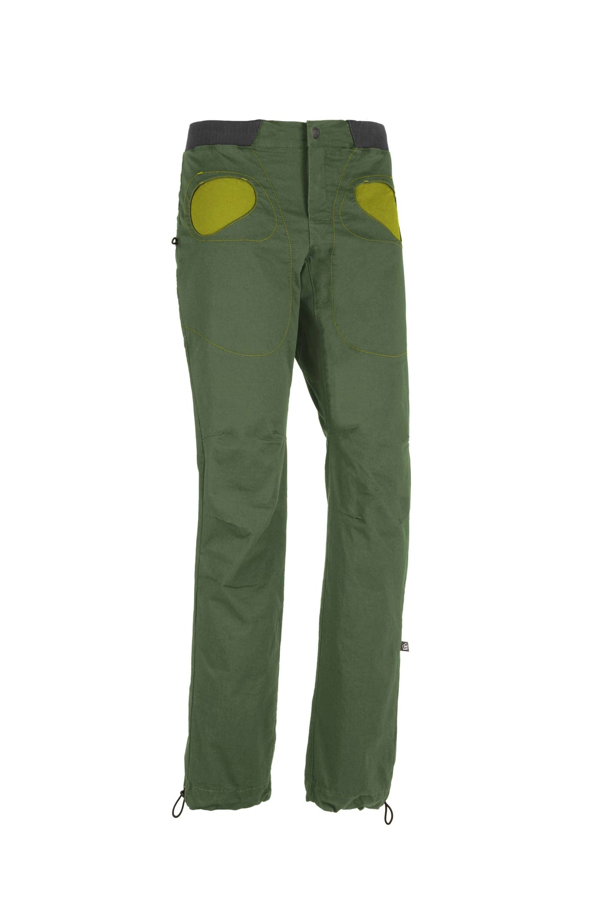 Outdoor trousers in stretch organic cotton with contrasting pockets and adjustable waist for climbing and outdoor activities
