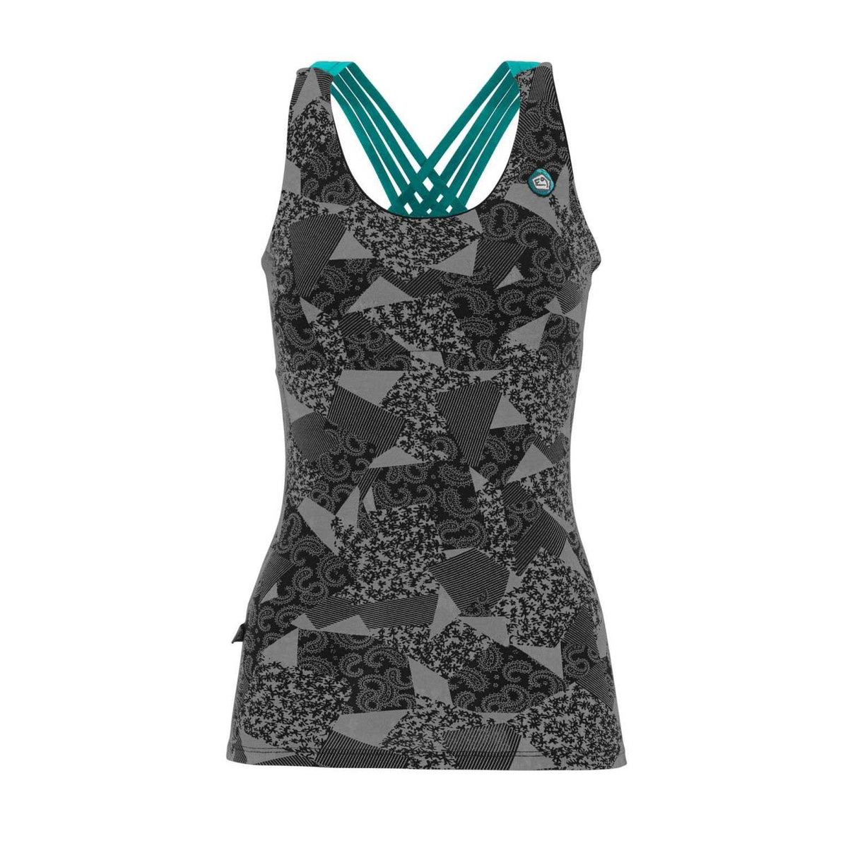 Canotta con bra integrato in cotone biologico bielastico con coppe removibili e spalline elastiche a contrasto, design fitted ideale per attività outdoor