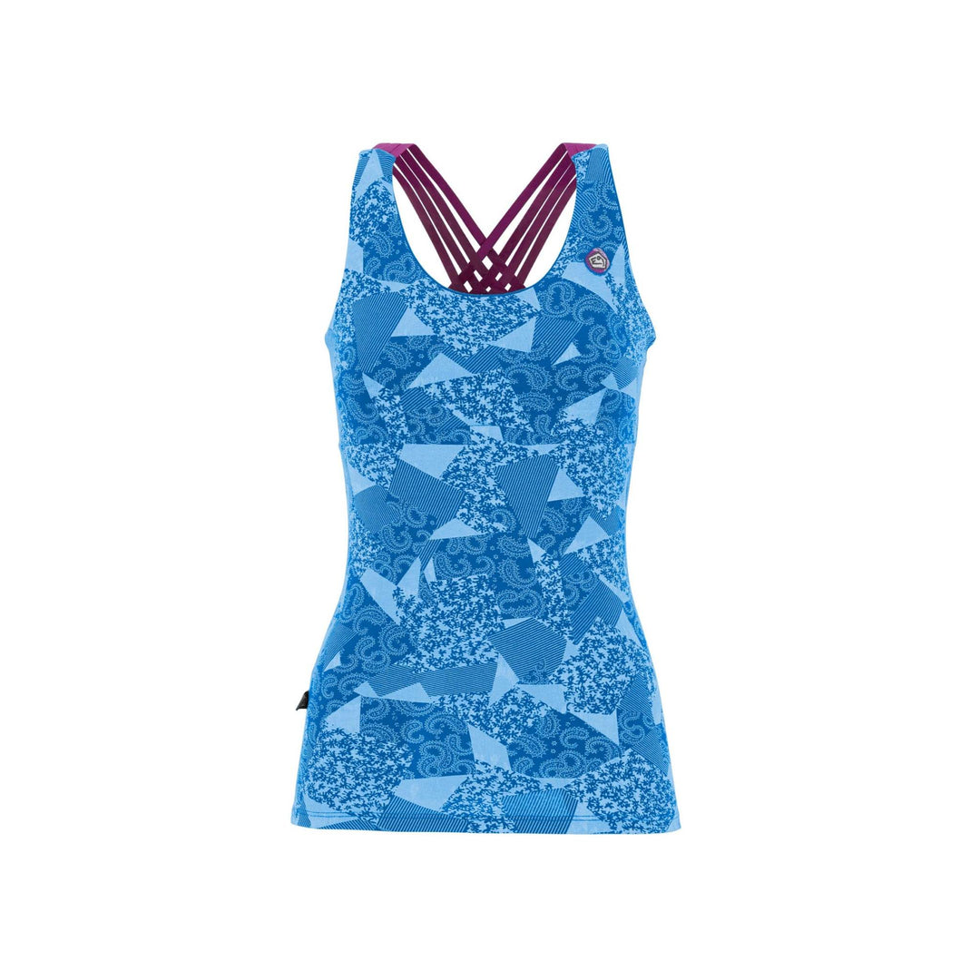 Blue Noa 2.2 tank top with built-in bra, removable cups, organic cotton, elastic straps, Italian-made.