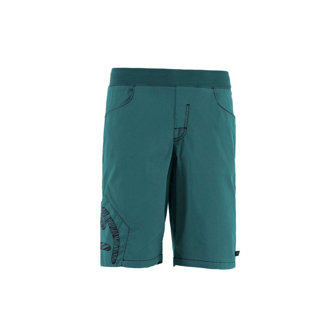 Urban climbing shorts, green, stretch fabric, side print pocket, Pentago Peace.