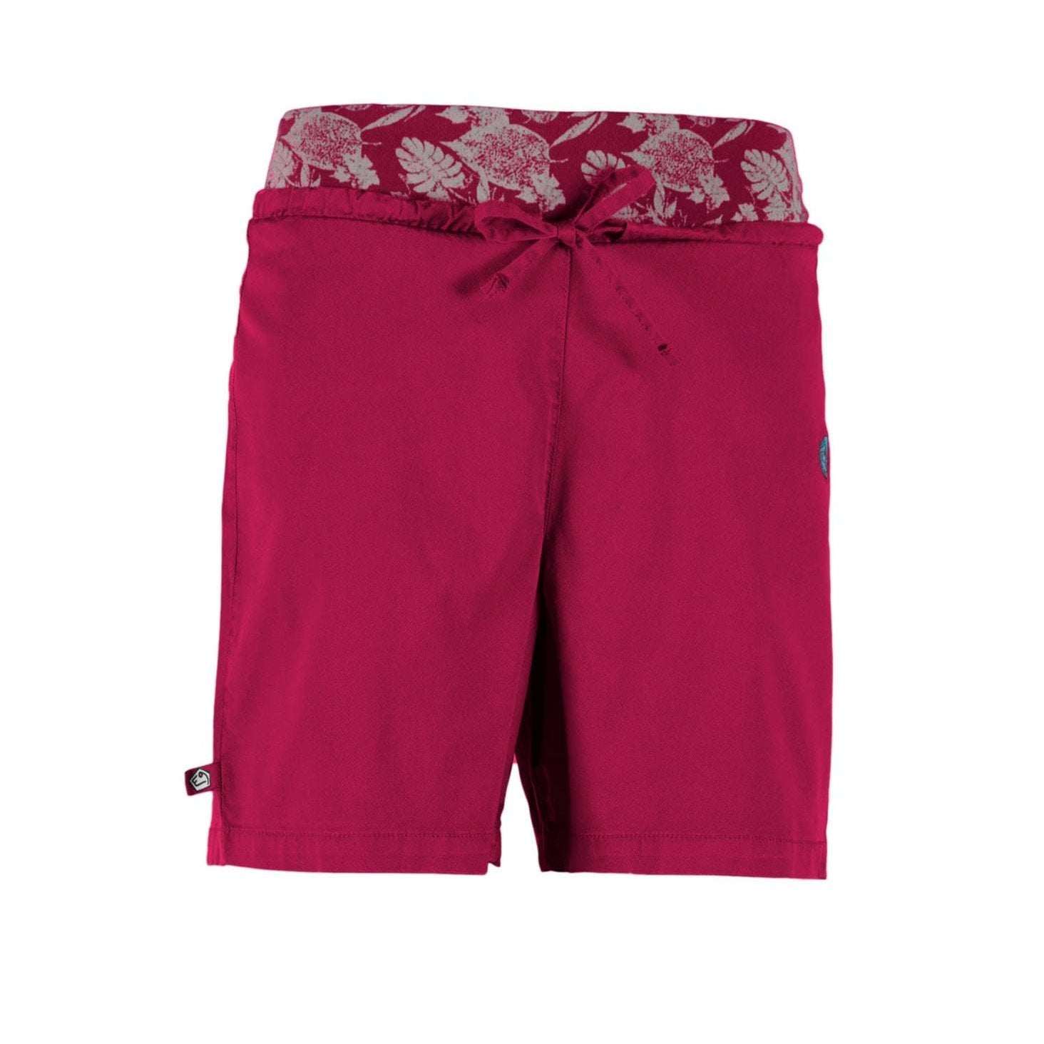 Outdoor and climbing Hit Short in lyocell, cotton, and linen blend, red color with adjustable waist and embroidery on left front.