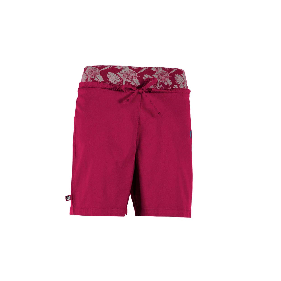 Outdoor and climbing Hit Short in lyocell, cotton, and linen blend, red color with adjustable waist and embroidery on left front.