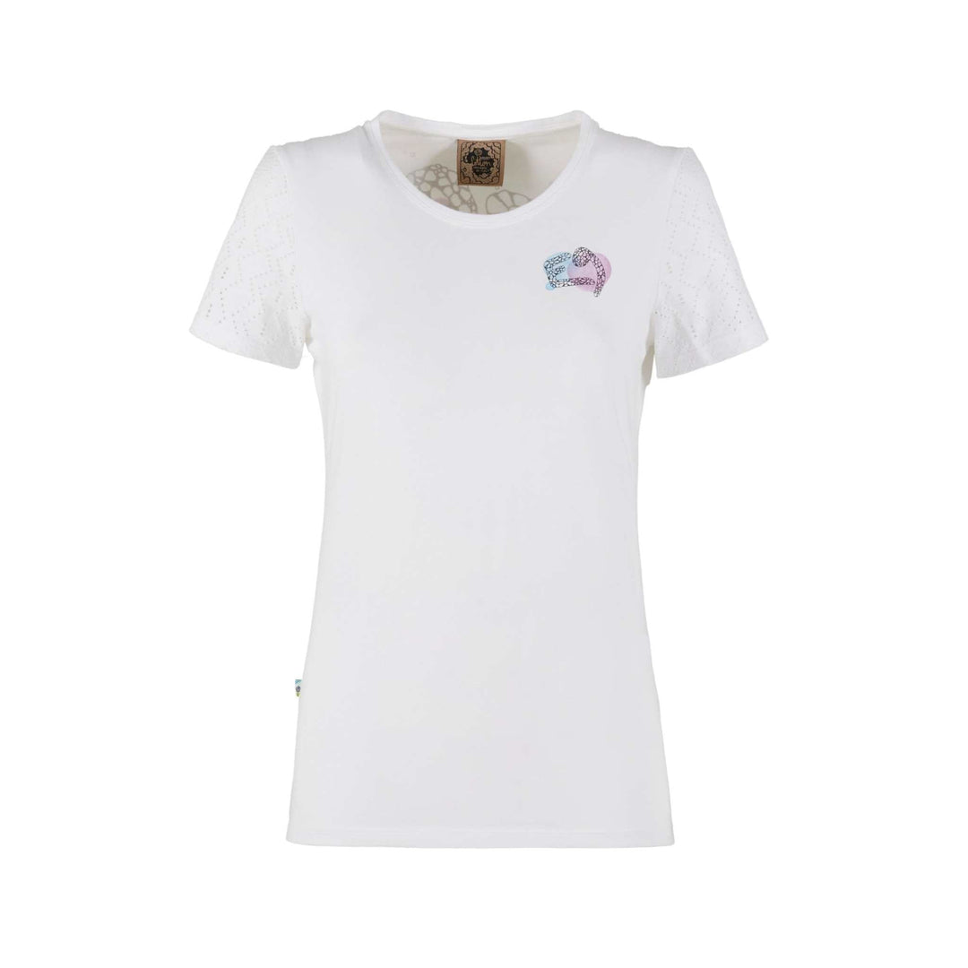 Light Ball organic cotton outdoor climbing t-shirt with jacquard jersey sleeves.