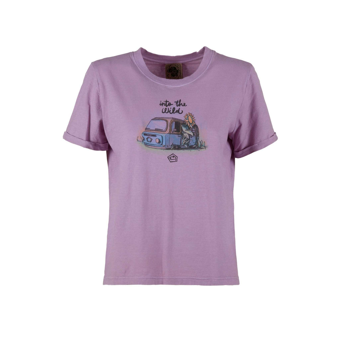 Purple T-shirt with "Into the Wild" print, rolled sleeves, 100% organic cotton, made in Italy.
