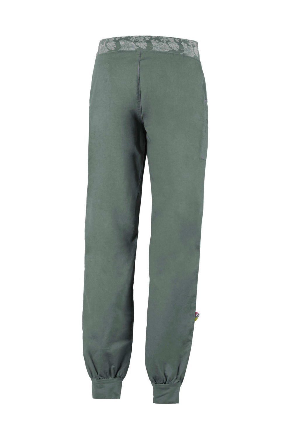 Aria outdoor climbing pants in organic cotton and linen with adjustable waist.