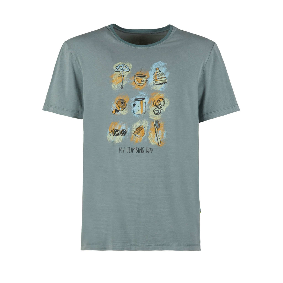 T-shirt in bamboo-cotton blend with front design and collar print, regular fit, made in Italy.