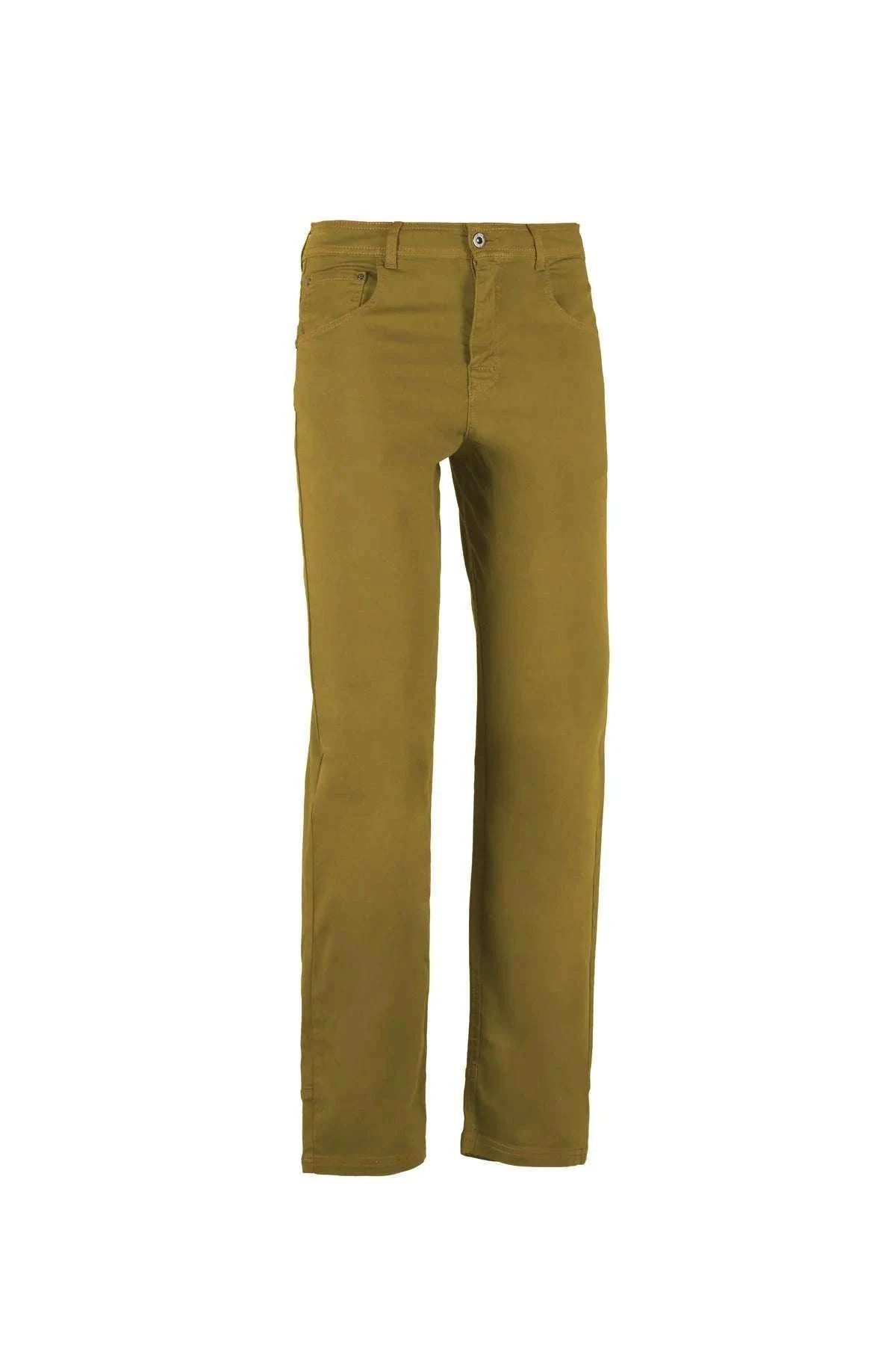 Pantaloni a 5 tasche in cotone biologico con ricamo sulla tasca posteriore e etichetta Jacron, vestibilità regolare per attività all'aperto.