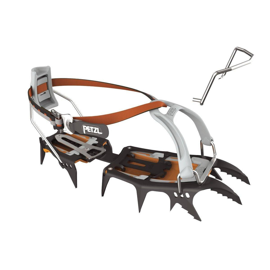Technical Sarken Leverlock Universel crampons for ice and mixed terrain with T-shaped front points.