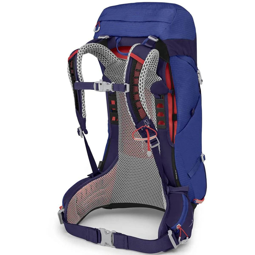 Blue Sirrus 26 women's hiking backpack with AirSpeed suspension, rain cover, and multiple compartments.