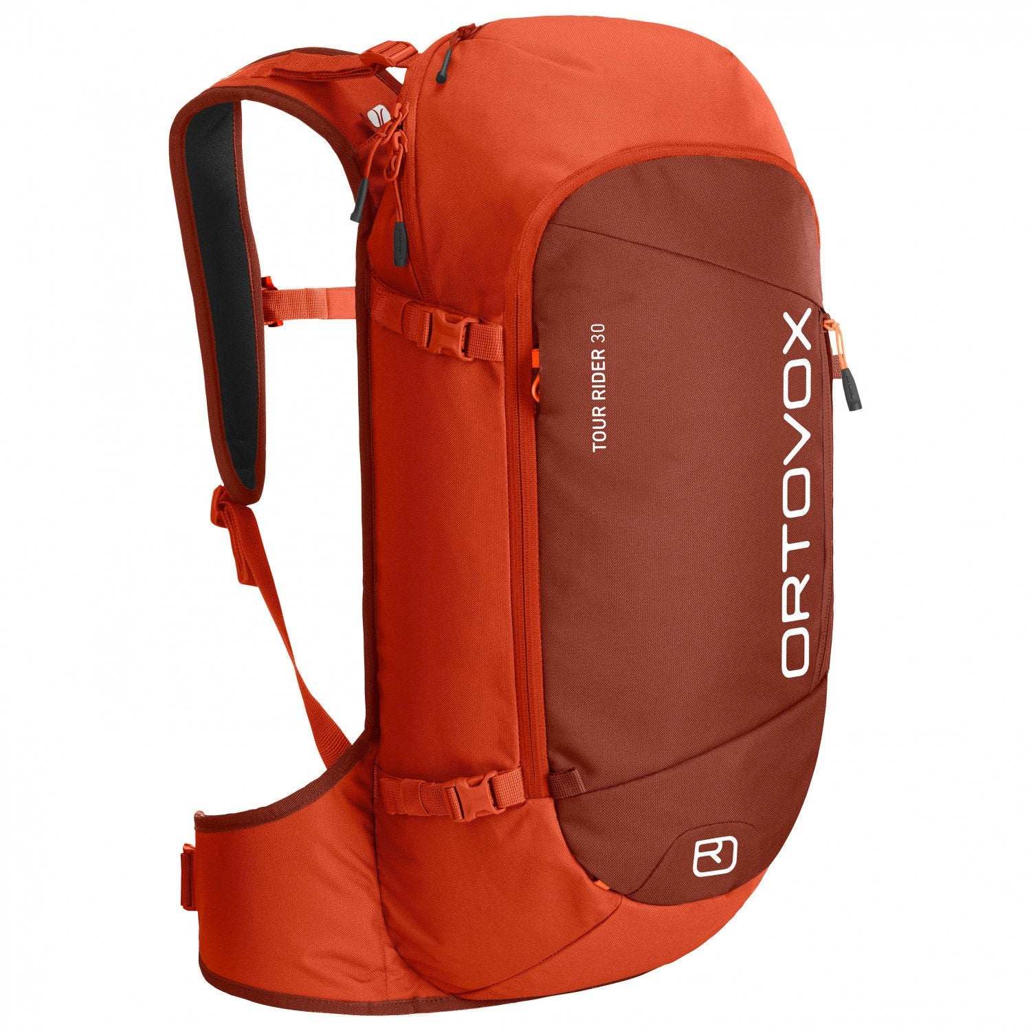 Technical all-mountain backpack 'Tour Rider 30' for ski mountaineering with versatile fastening options and ergonomic design.