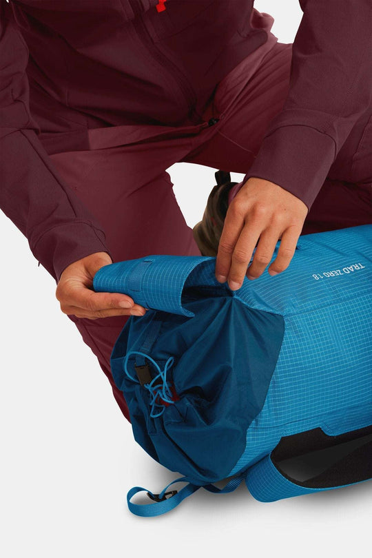 Lightweight, minimalist Trad Zero 18 backpack for alpine climbing.