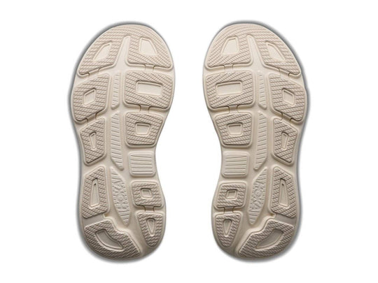 Suole color crema delle HOKA Bondi 9 GLM donna, vista dal basso