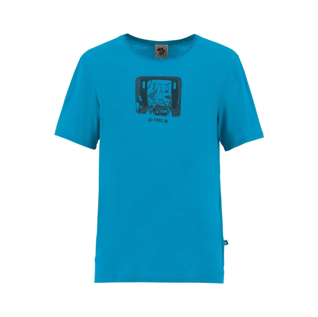 Blue organic cotton T-shirt with front print, Italian made, regular fit.