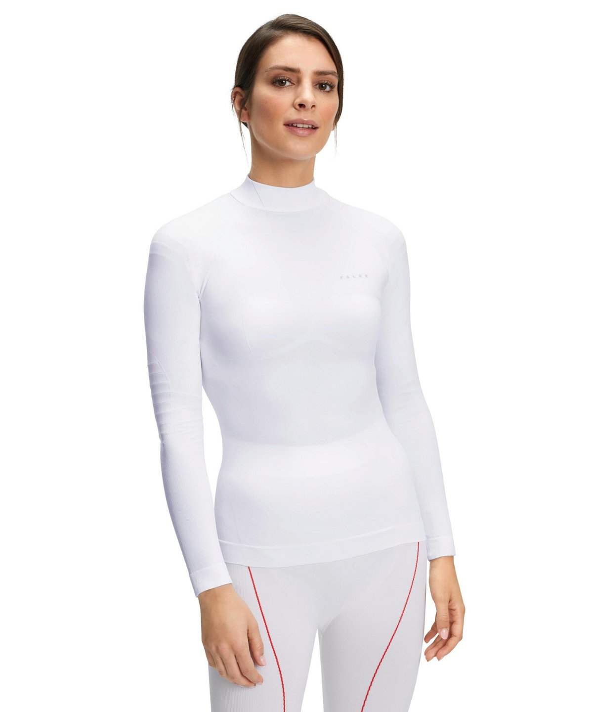 Turtleneck maglia donna bianca, manica lunga, sportiva, attillata, resistente al freddo.