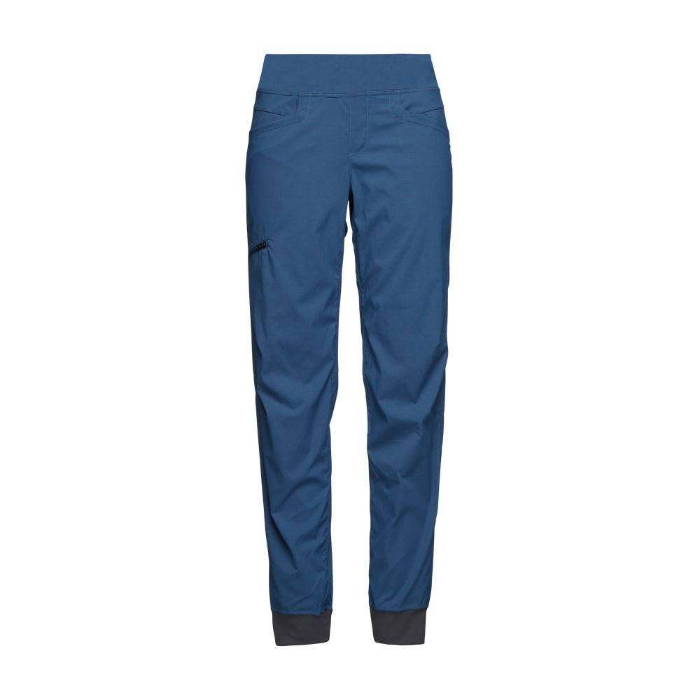 Blue Technician Jogger Pants for women, designed for climbing and outdoor activities, featuring weather-resistant DWR finish, zippered thigh pocket, and elastic waistband.