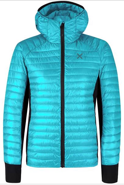 Giacca da donna leggera con cappuccio per attività outdoor e tempo libero, imbottitura riciclata e tessuto nylon resistente all'acqua.