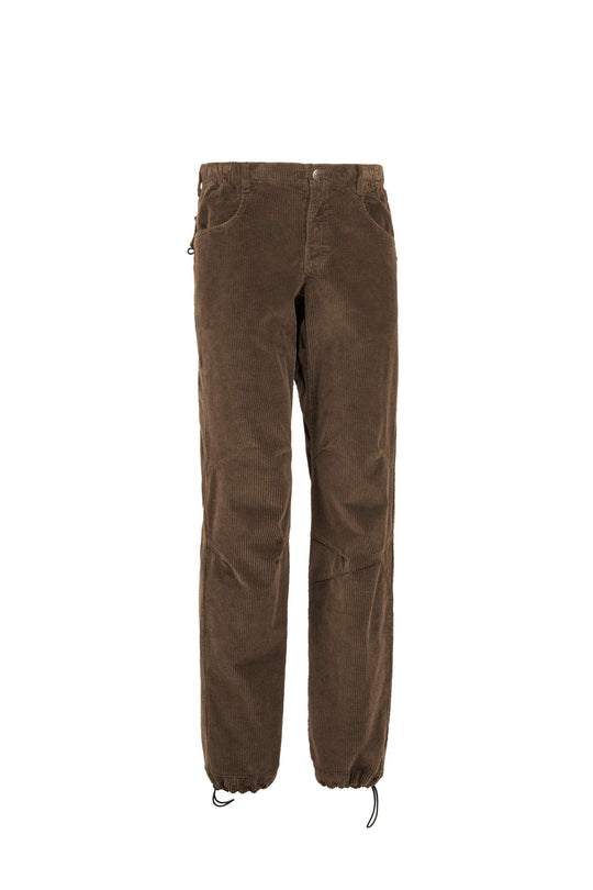 Pantaloni Mont1 V in velluto a coste marrone, con tasche anteriori, vita elastica e orli regolabili con cordino.
