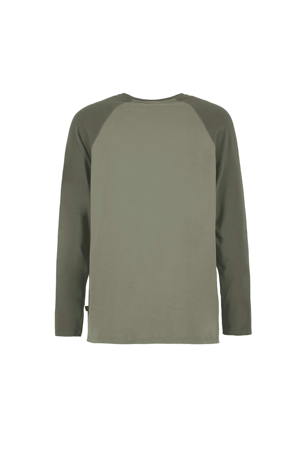 T-shirt a manica lunga in cotone verde oliva, tinta unita con maniche raglan; modello Long Coffee dal taglio essenziale.