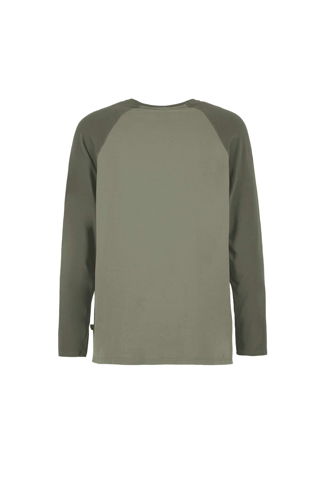 T-shirt a manica lunga in cotone verde oliva, tinta unita con maniche raglan; modello Long Coffee dal taglio essenziale.