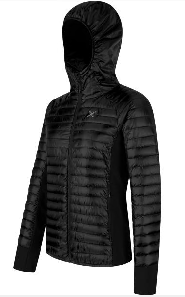 Giacca da donna imbottita con cappuccio in nylon riciclato, leggera e antivento per attività outdoor