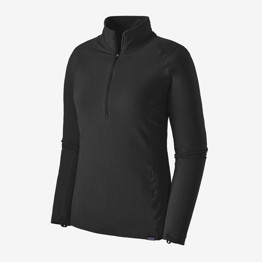 Women's Cap Tw Zip Neck baselayer, black, featuring Polartec® Power Grid™ fabric with HeiQ® Pure odor control, Fair Trade Certified™.