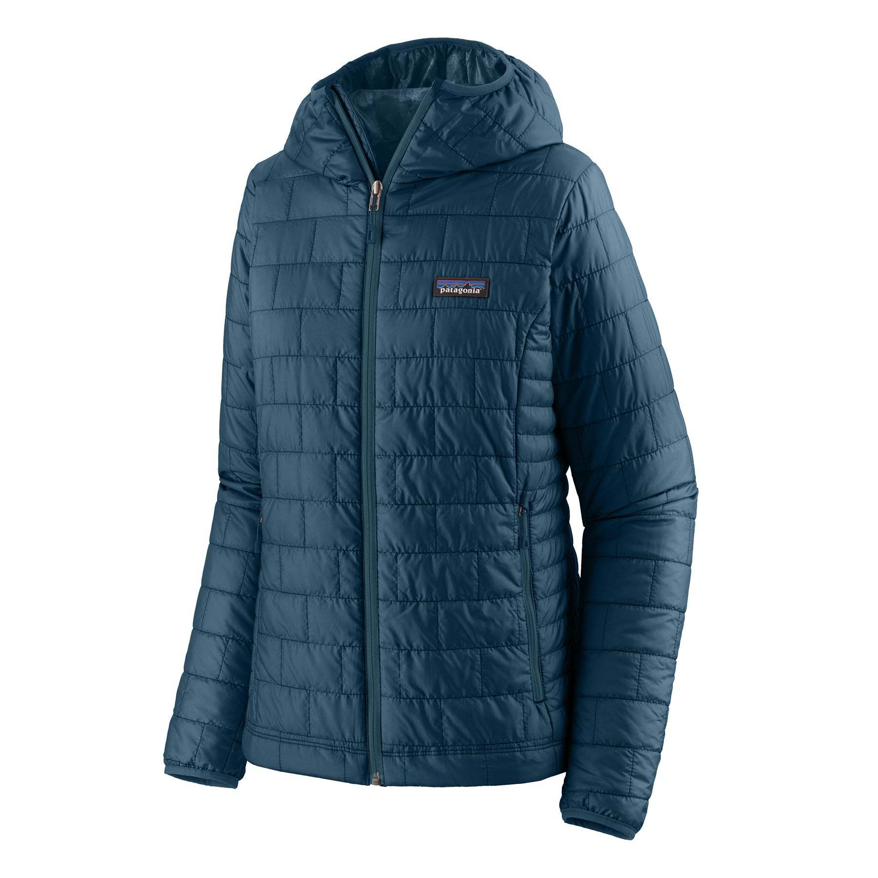 Women's Nano Puff Hoody, lightweight, insulated jacket with recycled materials, blue color.