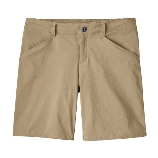 Women's Quandary Shorts (7 In.) in beige, featuring a lightweight, stretchy blend of 95% recycled nylon and 5% elastane with DWR finish.