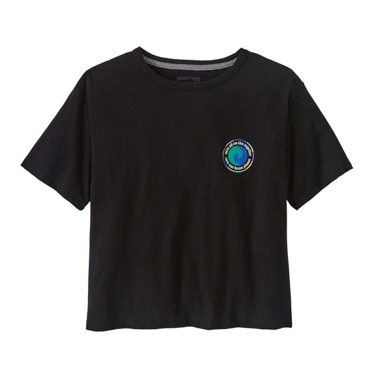 Black W's Unity Fitz Easy Cut Responsibili-Tee, featuring Earth graphic, made with recycled materials, comfortable boxy fit, Fair Trade Certified, by Patagonia.