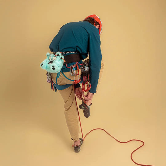 Y&amp;Y Vertical Chalk Bag Bear, in uso su imbracatura, vista posteriore