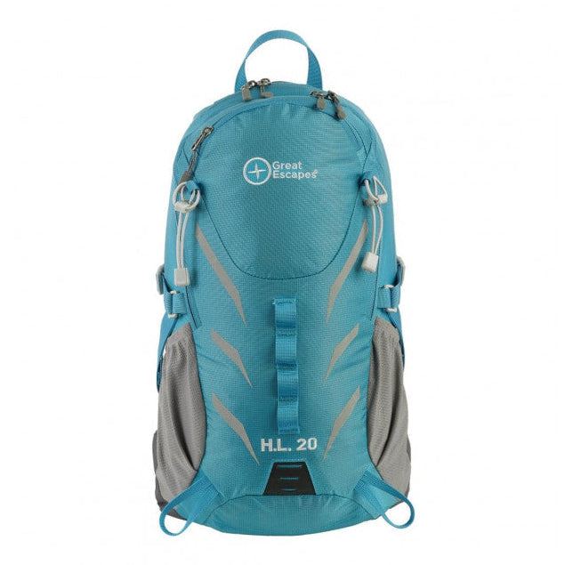 Zaino H.L. 20 ergonomico in nylon leggero per escursioni giornaliere con tasche multiple e copri pioggia.
