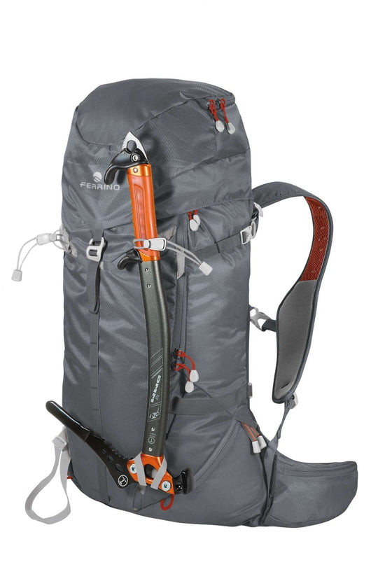 Zaino Rutor 30 for alpine skiing and mountaineering, gray with ergonomic straps and ice axe holder.