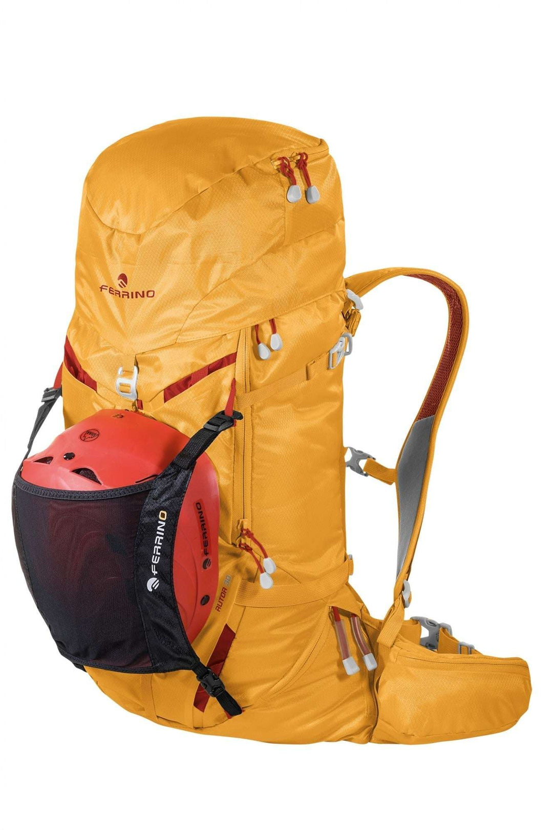 Zaino Rutor 30 for alpine skiing and mountaineering, yellow with integrated RECCO reflector and multiple compartments.