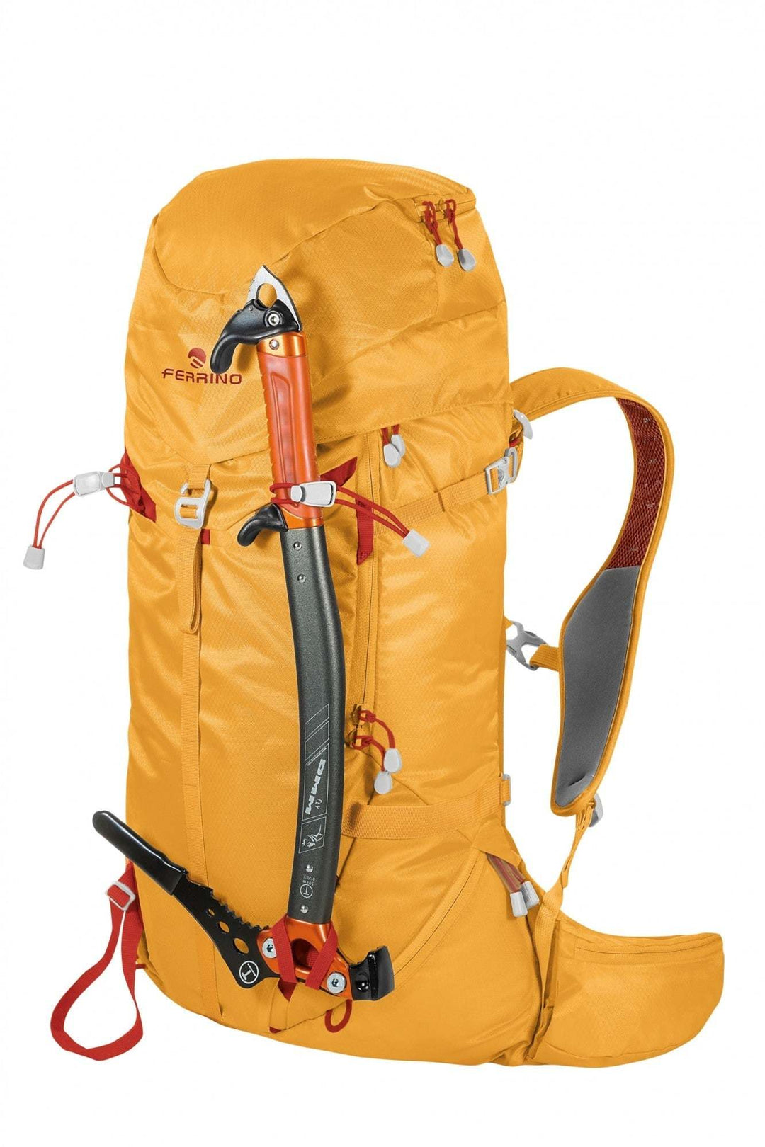 Zaino Rutor 30 backpack for alpine and ski mountaineering, orange, with ice axe attachment.