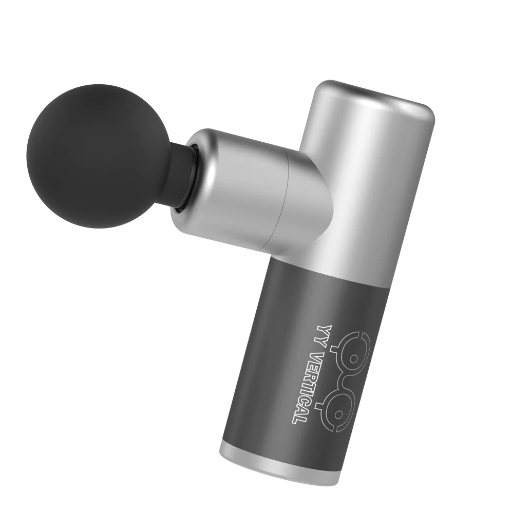 YY Shock One massage gun with sleek black and silver design.